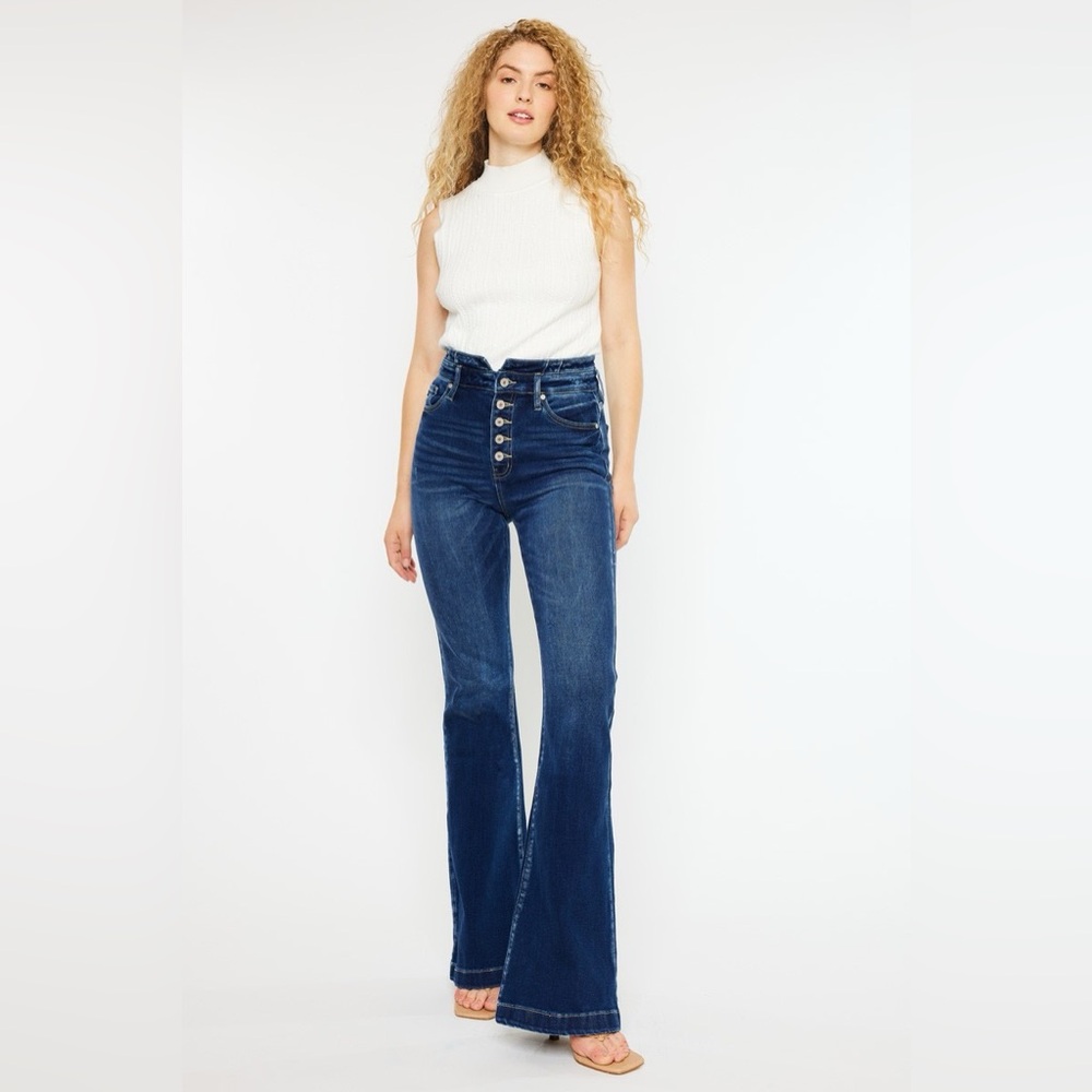 🔥SOLD OUT- Kancan Button Fly High Rise Flare Jeans